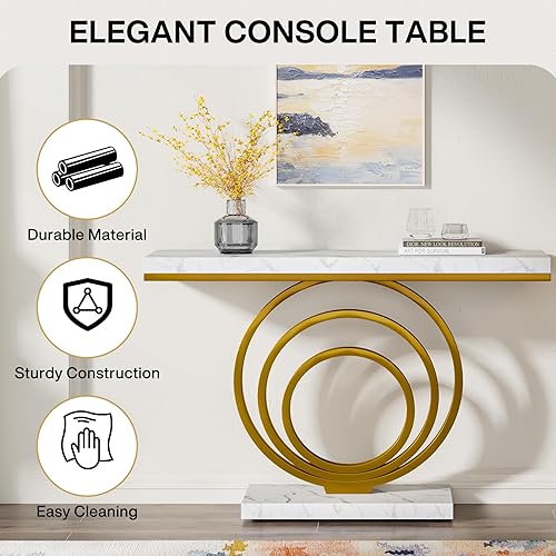 Vista 5 de Tribesigns 41-Inch Gold Entryway Table, Modern Console Table Narrow Long, Contemporary Accent Table for Living Room, Hallway, Entrance, Faux Marble