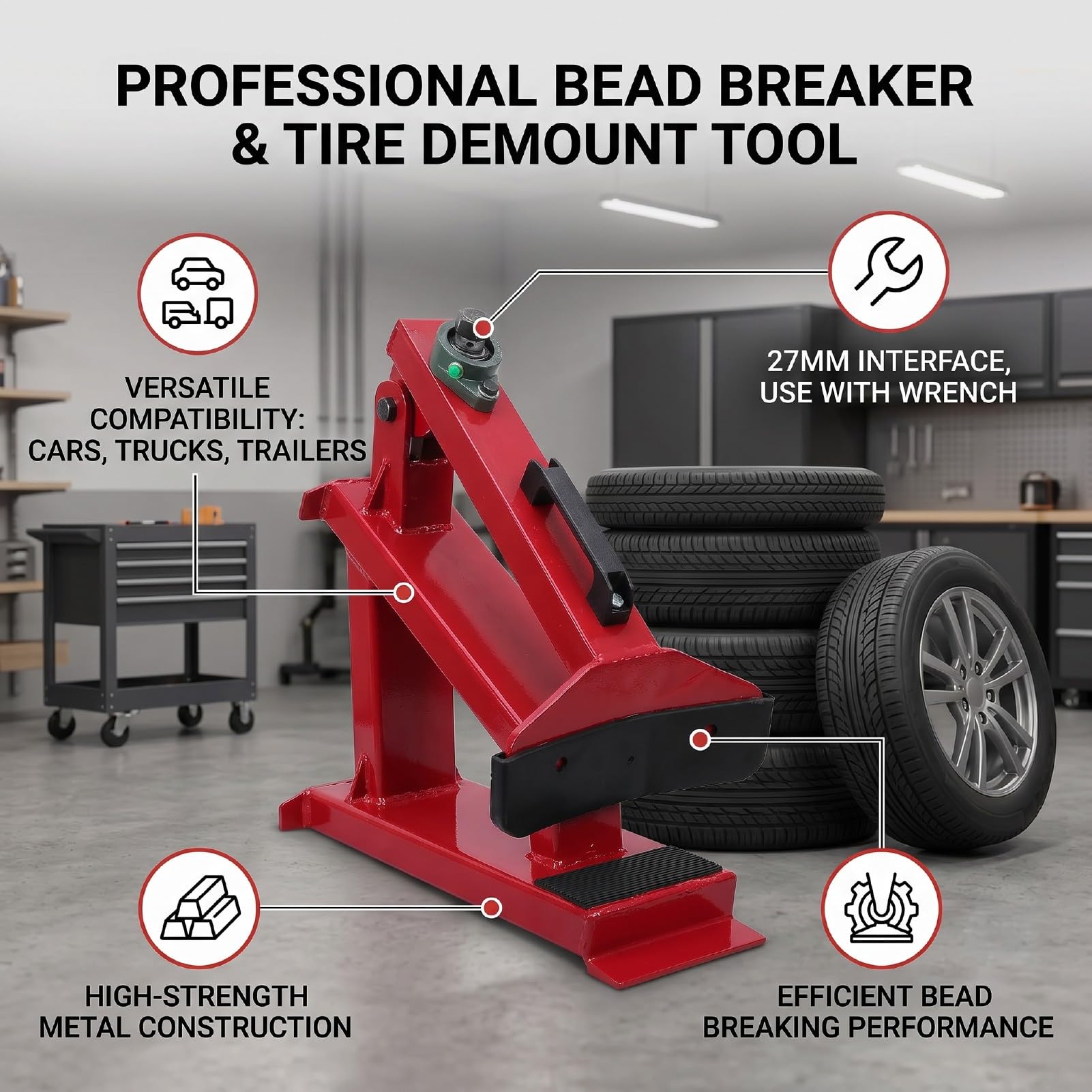 Akozon Herramienta Manual para Cambiar Neumáticos, Herramienta Portátil para Desmontar Neumáticos con Interfaz de 1,06 Pulgadas para Reparación de Coches, Camiones, Remolques, SUV