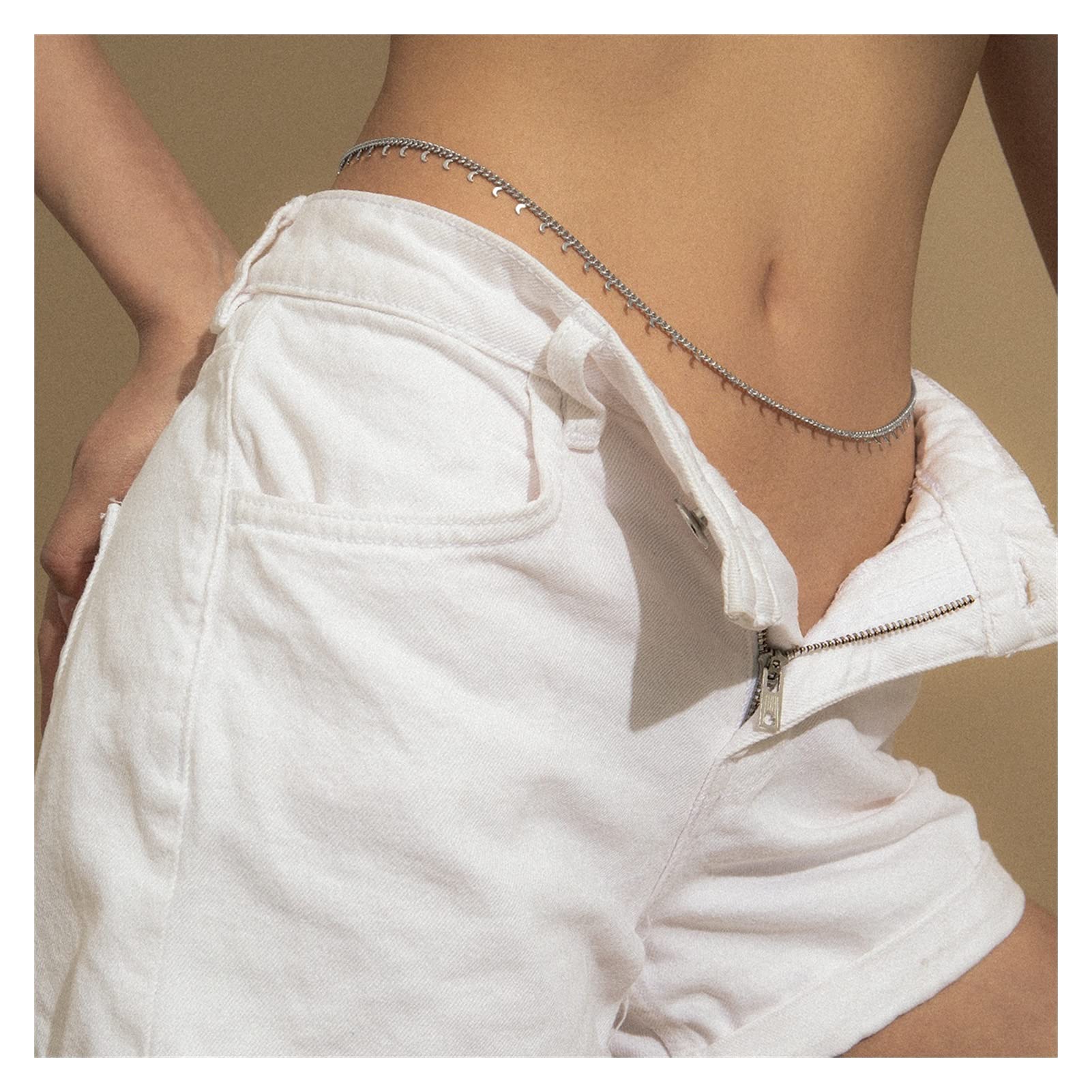 Body Chain Damen Kette - Goldfarbene einfache Strandkette mit Kreuzband für Taille und Bauch - Schwarze Harnaskette - Edler Schmuck für Damen - Accessoires