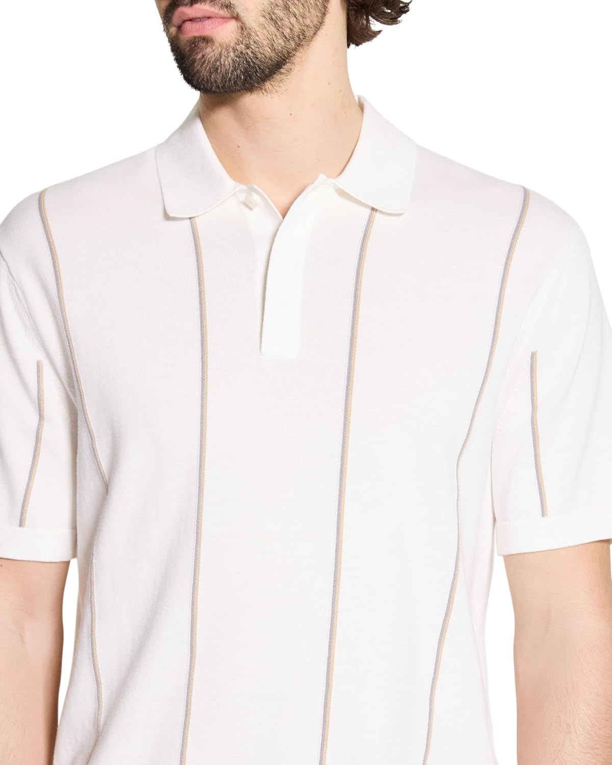 Theory Men's Short Sleeve Polo V Stripe Tee in Tactile Cotton - Image 2