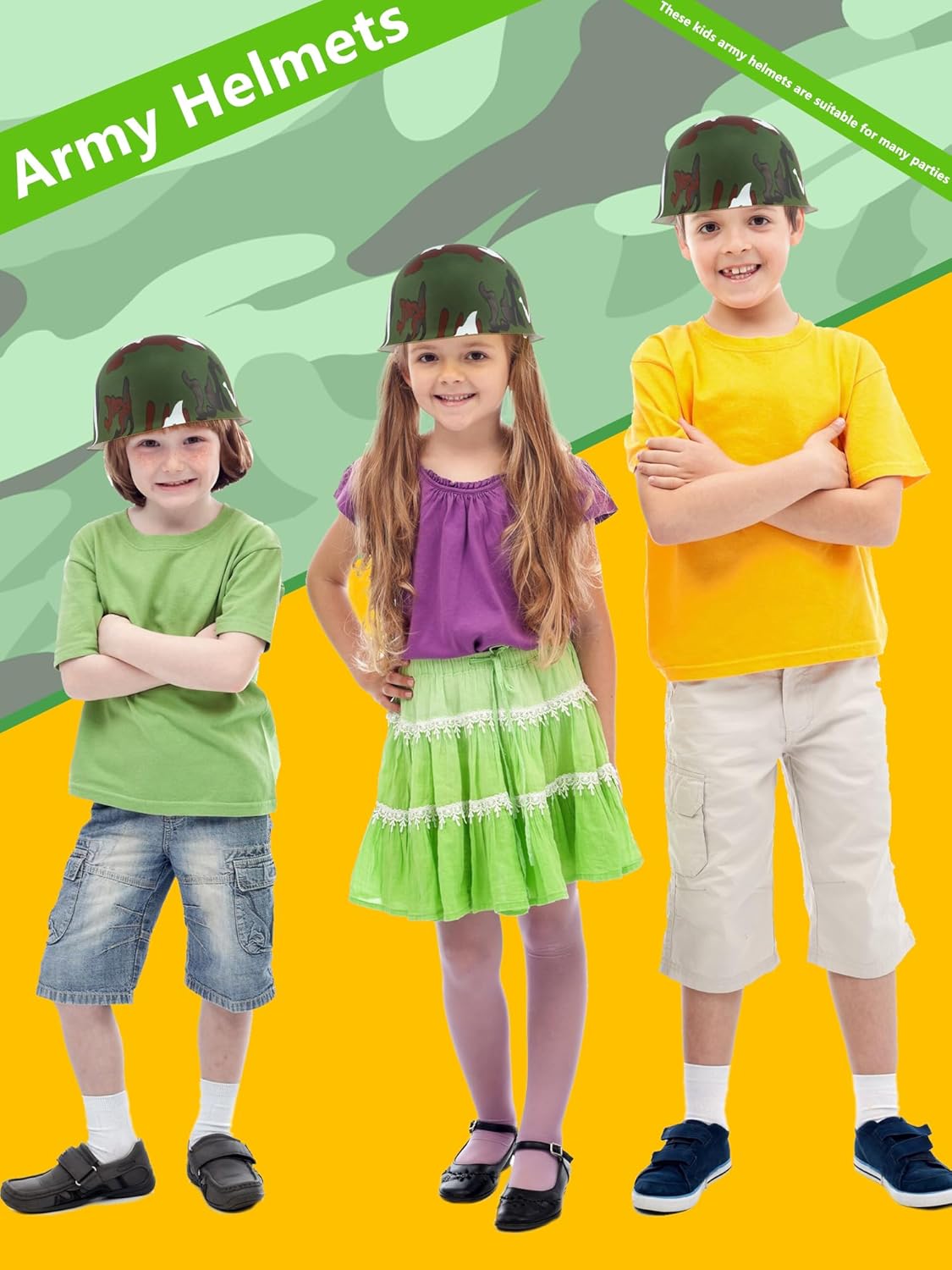 24 Pcs Kids Army Helmet Plastic Camouflage Hats Soldier Cap for Teen Halloween Costume Accessories Camo Party Supplies