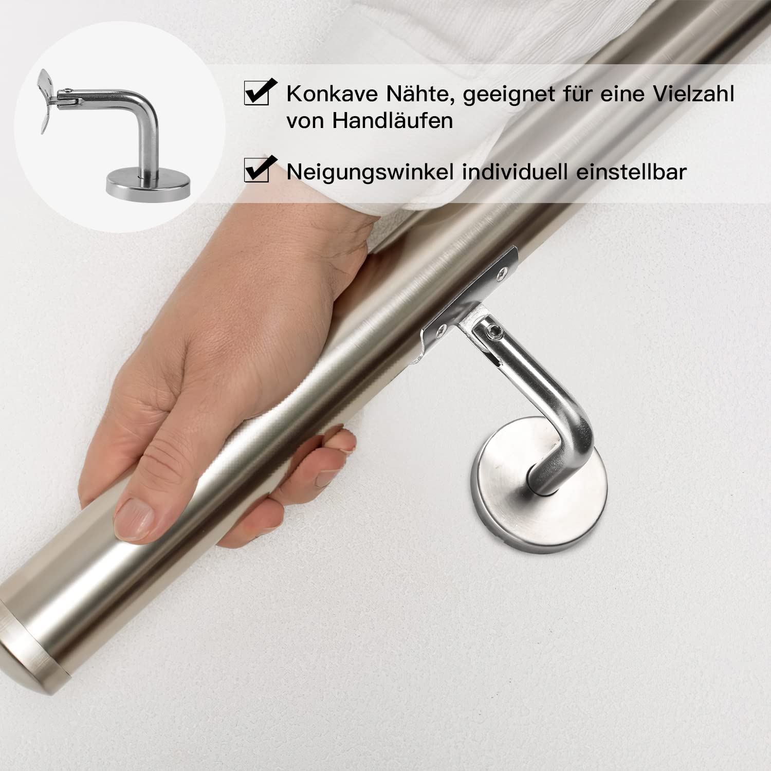 Sonnewelt 10 soportes para pasamanos de acero inoxidable, diámetro de 50, soporte para pasamanos de pared, soporte para pasamanos de pared, fijación para montaje en pared/soporte (plata) (18549ssew)