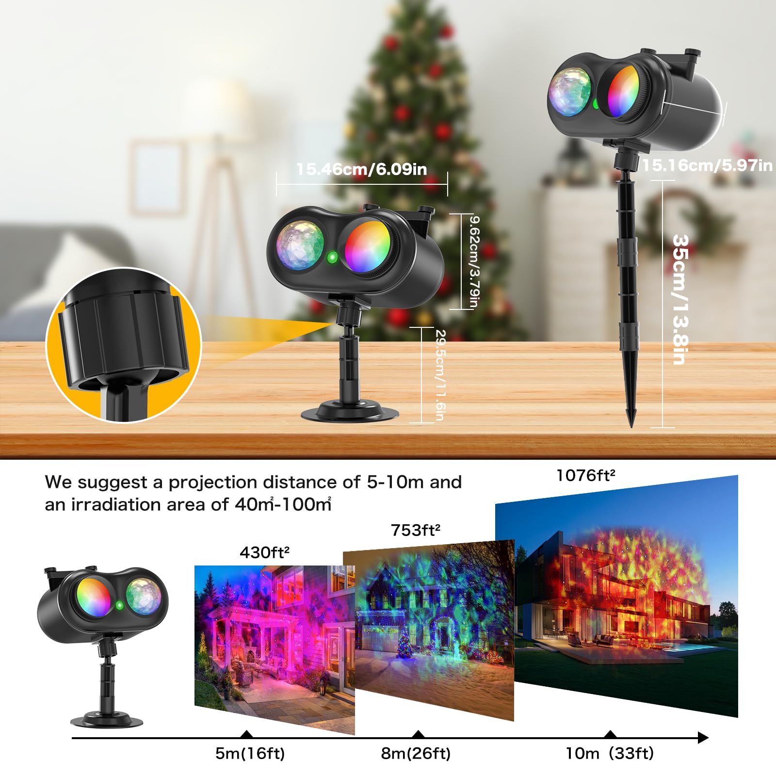 Projektor Weihnachten Außen,Doppelter Kopf Dynamische Led Schneeflocken Weihnachtsprojektor Outdoor,mit 80 Meereswellen-Effekten,Fernbedienung Timer,für Garten,Wand,Hofparty Weihnachtsdeko