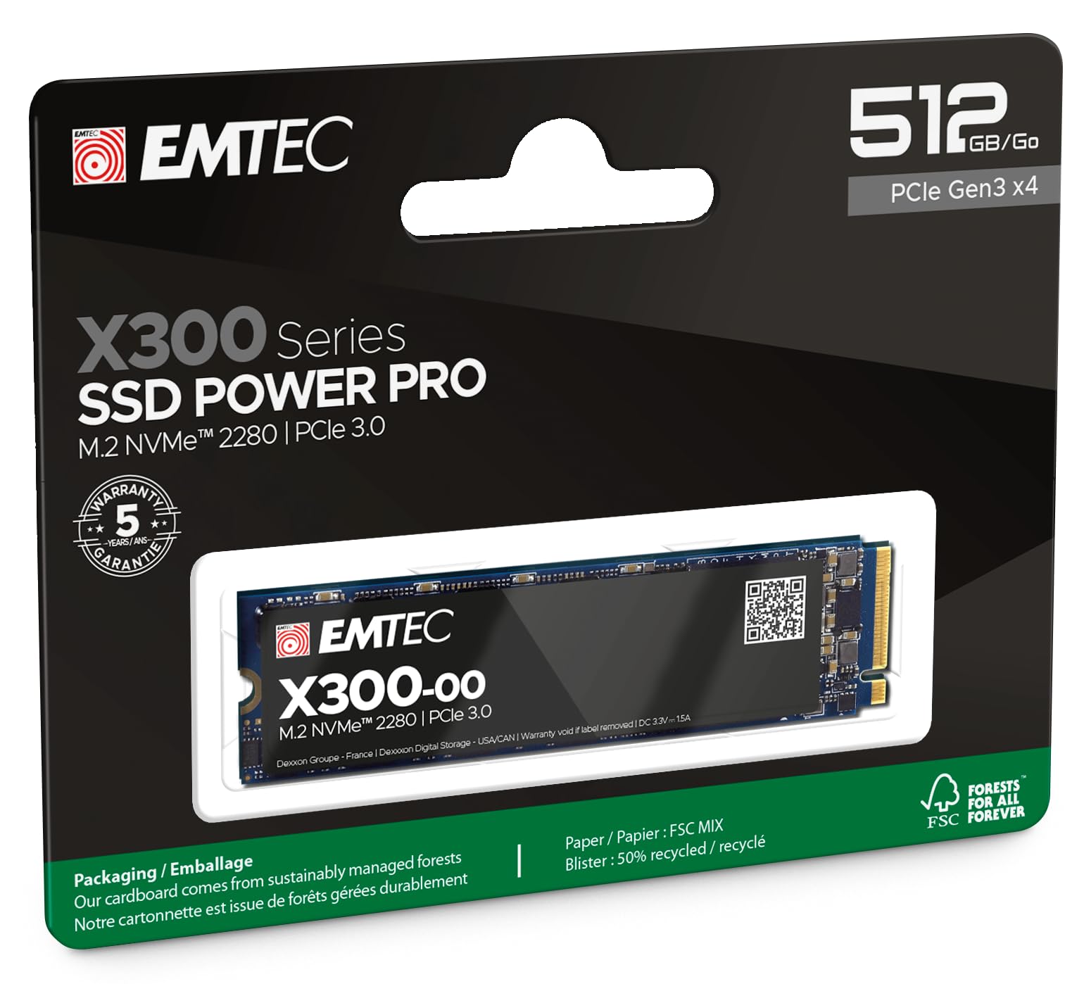 EMTEC - Disque Dur SSD Interne X300 M.2 2280 SSD Power Pro 512Go - PCI Express 3.0 3D NAND NVMe - Idéal Ultrabook, Informatique Haute Performance