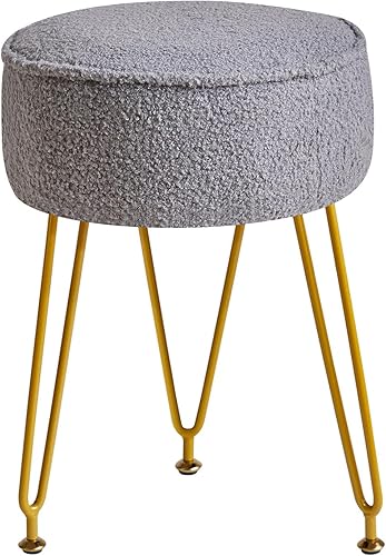 Miniatura 9 de IBUYKE Taburete Otomano con Almacenamiento de Terciopelo Estilo Teddy, Taburete de Maquillaje con Mesa Lateral Desmontable, Patas de Acero Dorado,