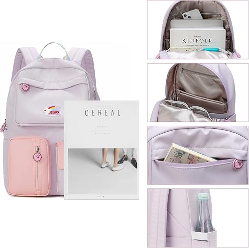 Miniatura 2 de Mochila para niños y niñas mochilas primarias bolsas de escuela secundaria para mujer mochila casual para enviar colgante Morado 12 inches6 inches17