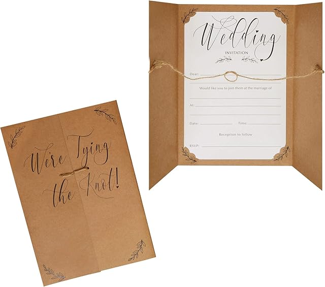 Neviti 775844 Hearts & Krafts Invitations-10 Pack Wedding Invitations, Brown Kraft, 22.5 x 16 x 0.2