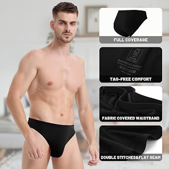 BAMBOO COOL Mens Underwear Bikini Briefs Ultra Soft Breathable Tagless Bikini Classic Underwear Bikini for Men 6 Pack