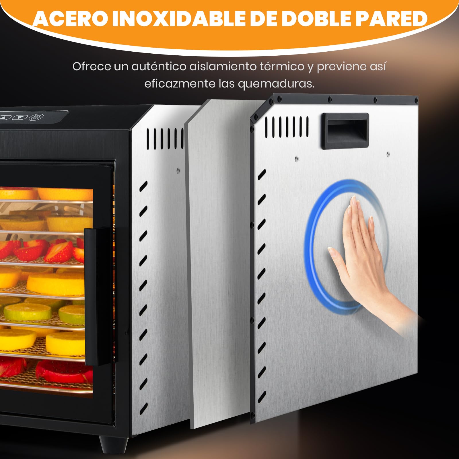 7 Bandejas Deshidratador De Alimentos, Acero Inoxidable, Área De Secado De 0,56 M², 30-90 ℃ & 800W Deshidratador De Alimentos Para Frutas, Verduras Y Carne, Y 7 Bandejas (32 X 25 Cm)