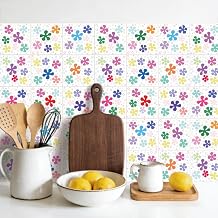 36pcs Modern Simple Line Flowers Tile Sticker Geometric Peel and Stick Wall Tile Decals 4x4 in Self-Adhesive Removable Waterproof Vinyl Decals for Kitchen Bathroom Backsplash