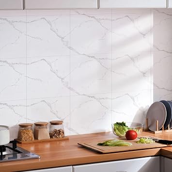 Peel and Stick Marble Wall Panels 11.8x11.8in Waterproof 20 Pack | Backsplash tile, shower wall, self adhesive, kitchen, bathroom, decorative tiles