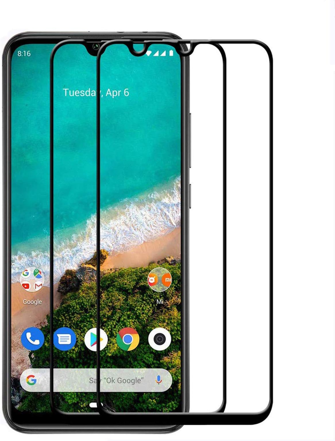 [2 Pack] Screen Protector for Xiaomi Mi A3,Aminery [Full Coverage] Tempered Glass Case Friendly Protection Film for Mi A3(Xiaomi A3, 6.08'') (for xiaomi A3)