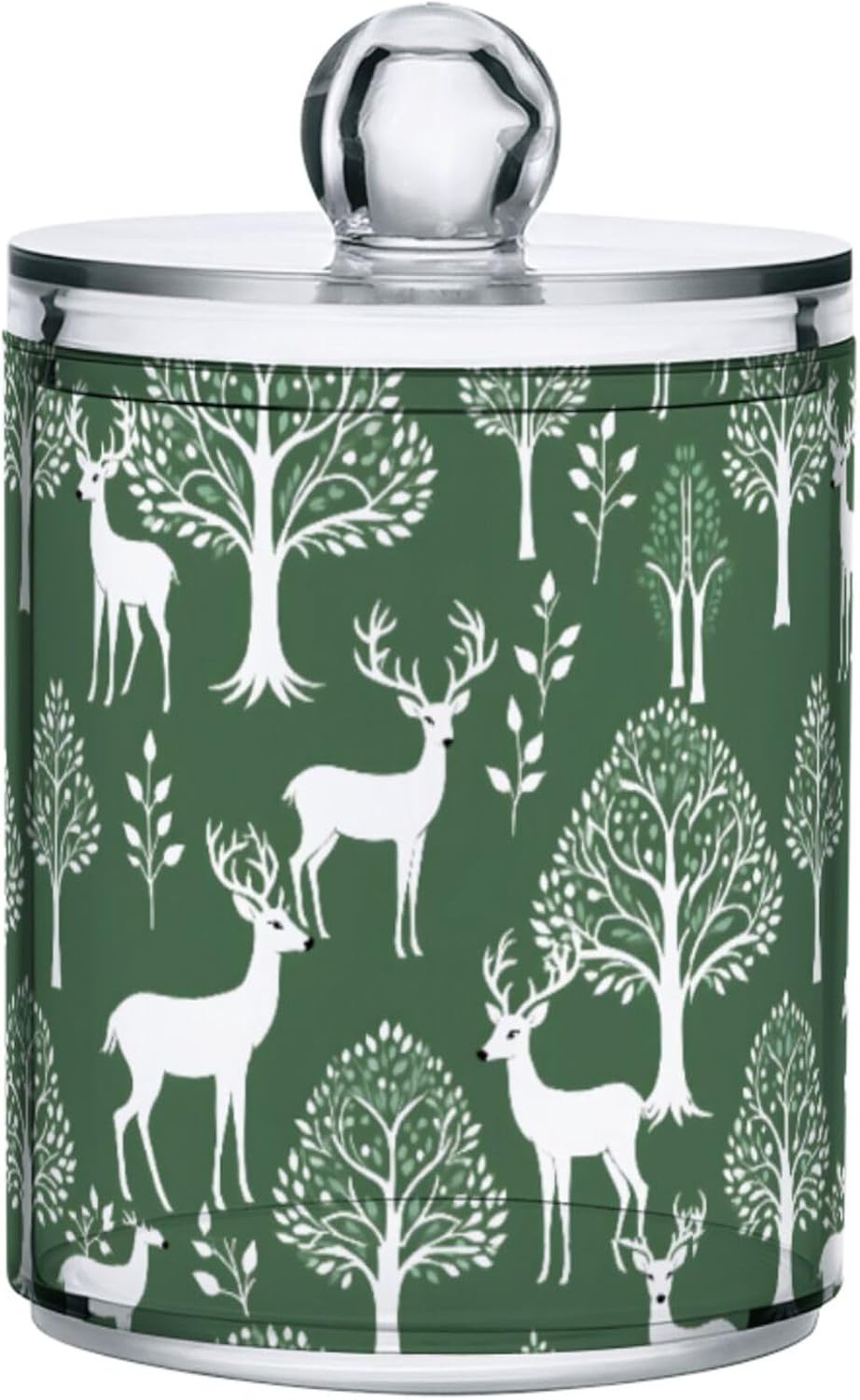 MNSRUU 4 Pack Qtip Holder Organizer Dispenser Deer Tree Teal Bathroom Storage Canister Cotton Ball Holder Bathroom Containers for Cotton Swabs/Pads/Floss