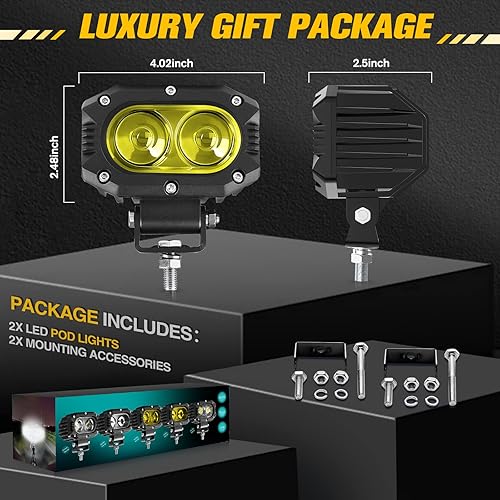 Miniatura 6 de CO LIGHT Faro de inundación LED, luces antiniebla amarillas, 2 unidades, luces de conducción, cápsulas de luz de trabajo, apto para motocicleta,