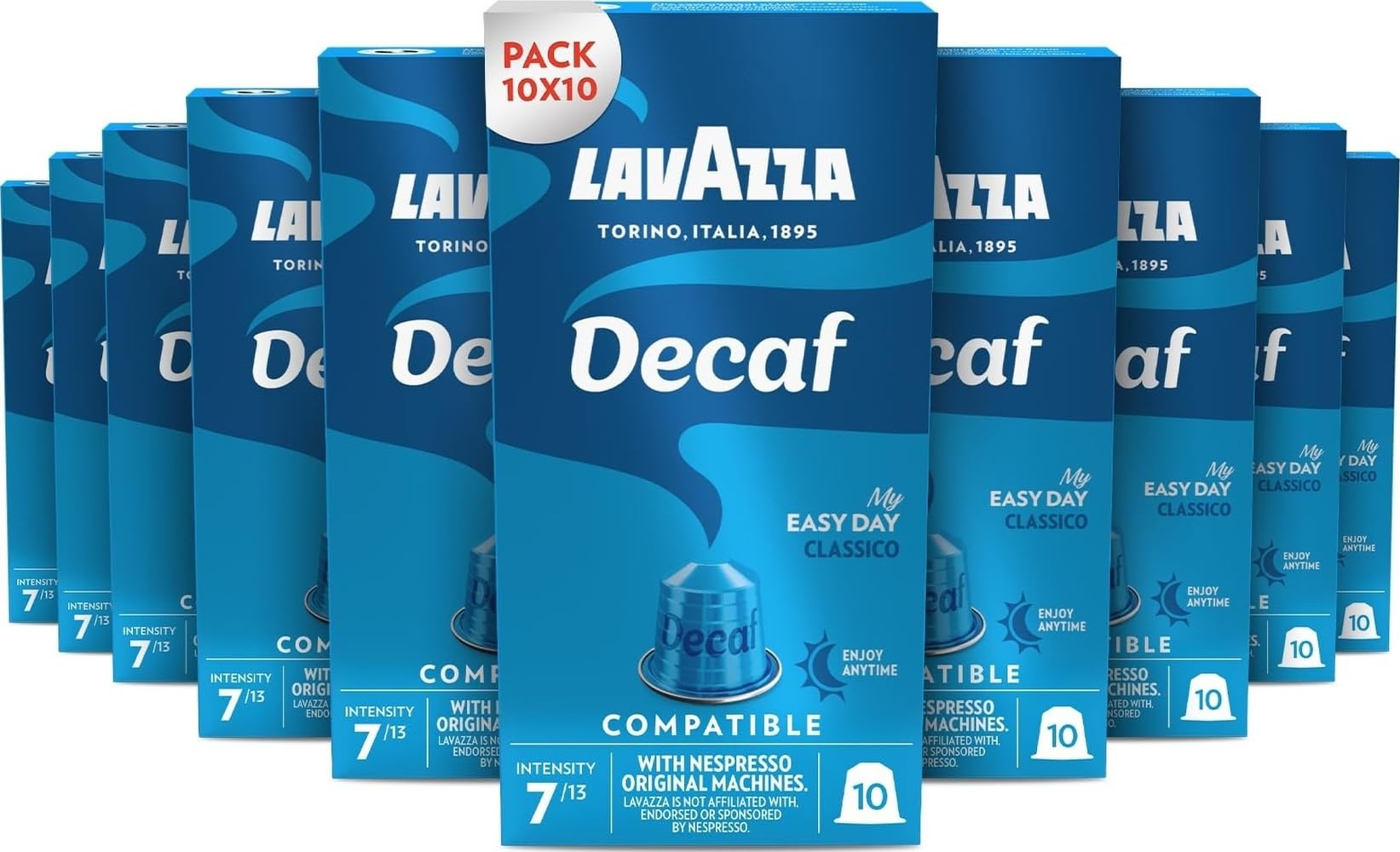 Lavazza, Espresso Dek, 100 cápsulas de café de aluminio compatibles con las máquinas Nespresso Original, notas de frutas secas y chocolate, arábica y robusta, intensidad 7/13, tostado