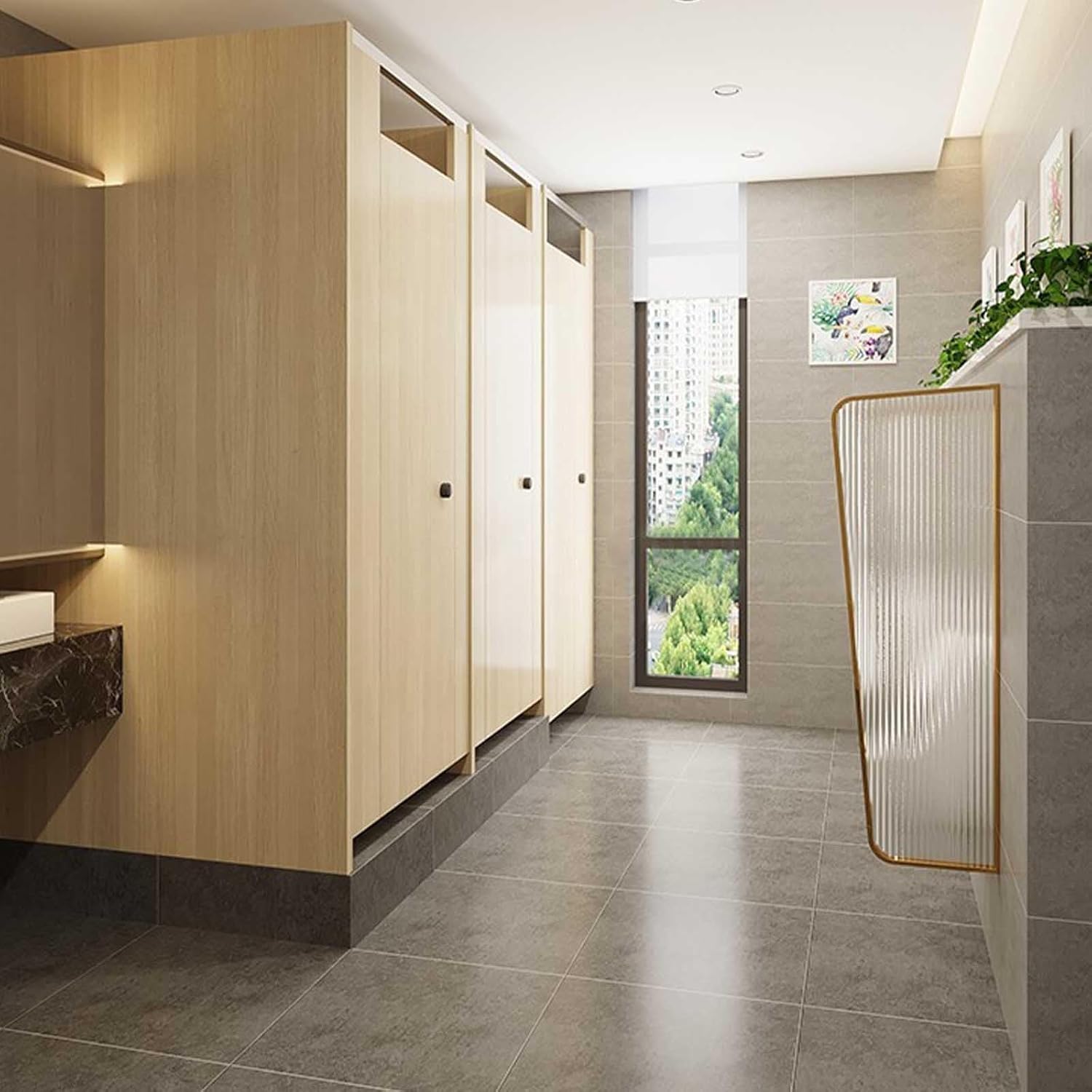 NEONMAN Urinal Partition Toilet Urinal Partition Men's Urinal Privacy Baffle Divider Wall-Mounted Urinal Partition Translucent Glass Panels Tempered Glass Used in Public Toilets and Bars(Gold,1PCS)