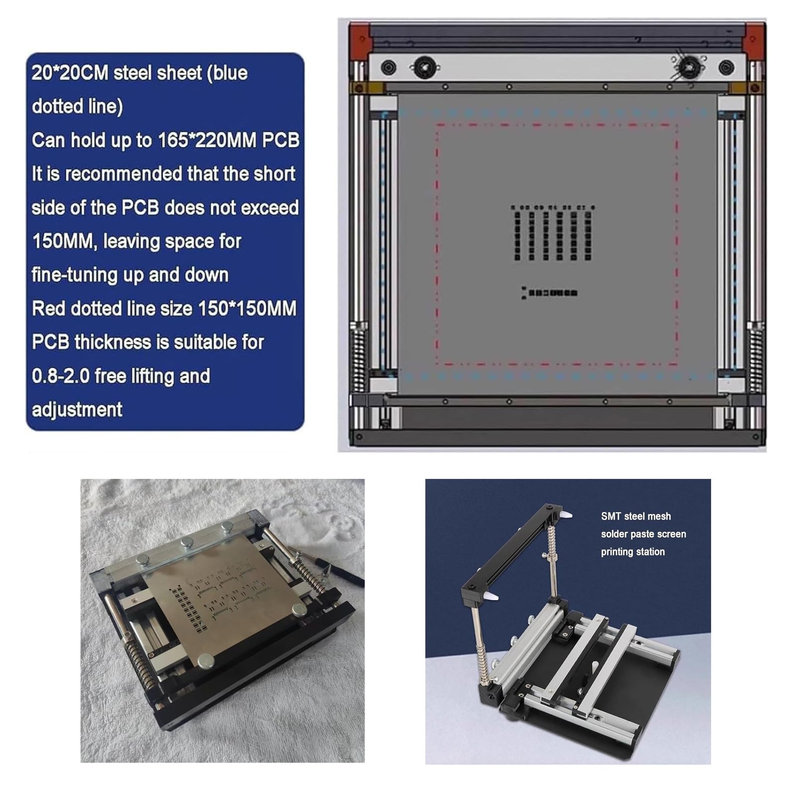 EstacióN de ImpresióN de Pantalla PequeñA,Mesa de ImpresióN de Pasta de Soldadura de Malla De Acero SMT,Impresora de Plantillas PCB con Grosor Ajustable,Mini Mesa de SerigrafíA Manual(Size:10*10cm)