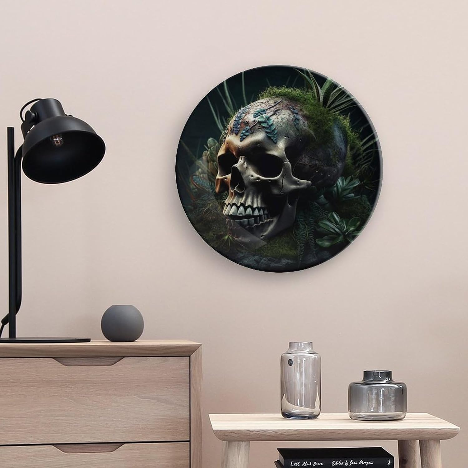 Bone China Decorative Plates Skull And Plants Ceramic Decorative Plate Wall Decor with Display Stand Ceramic Ornaments for Wall Hanging Decoration