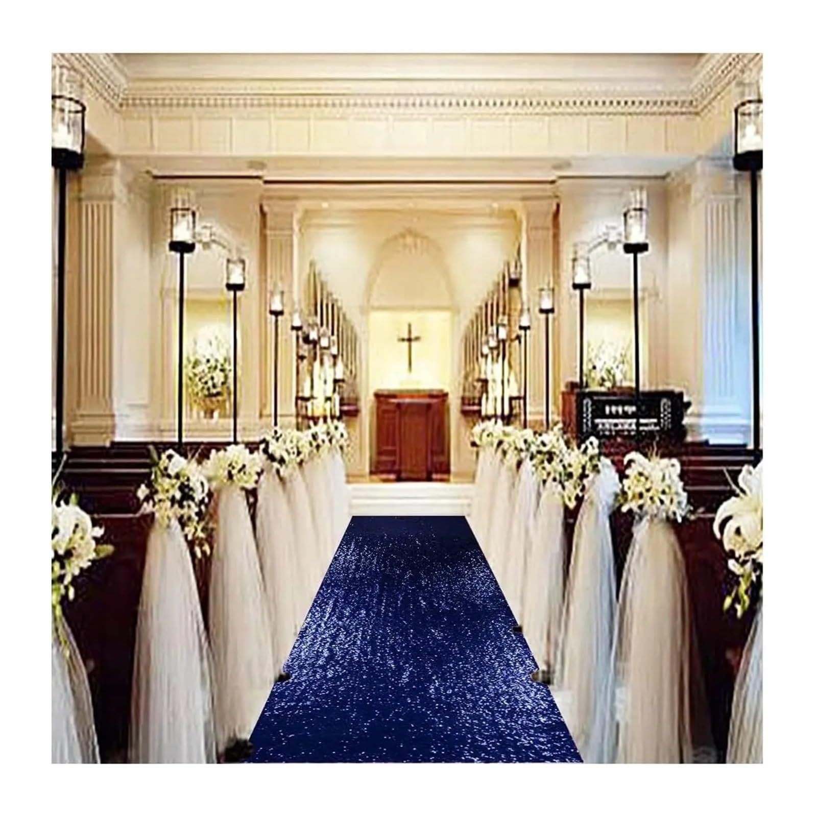 Alfombra pasillo boda camino de lentejuelas azul para decoración de ceremonias e iglesia exterior