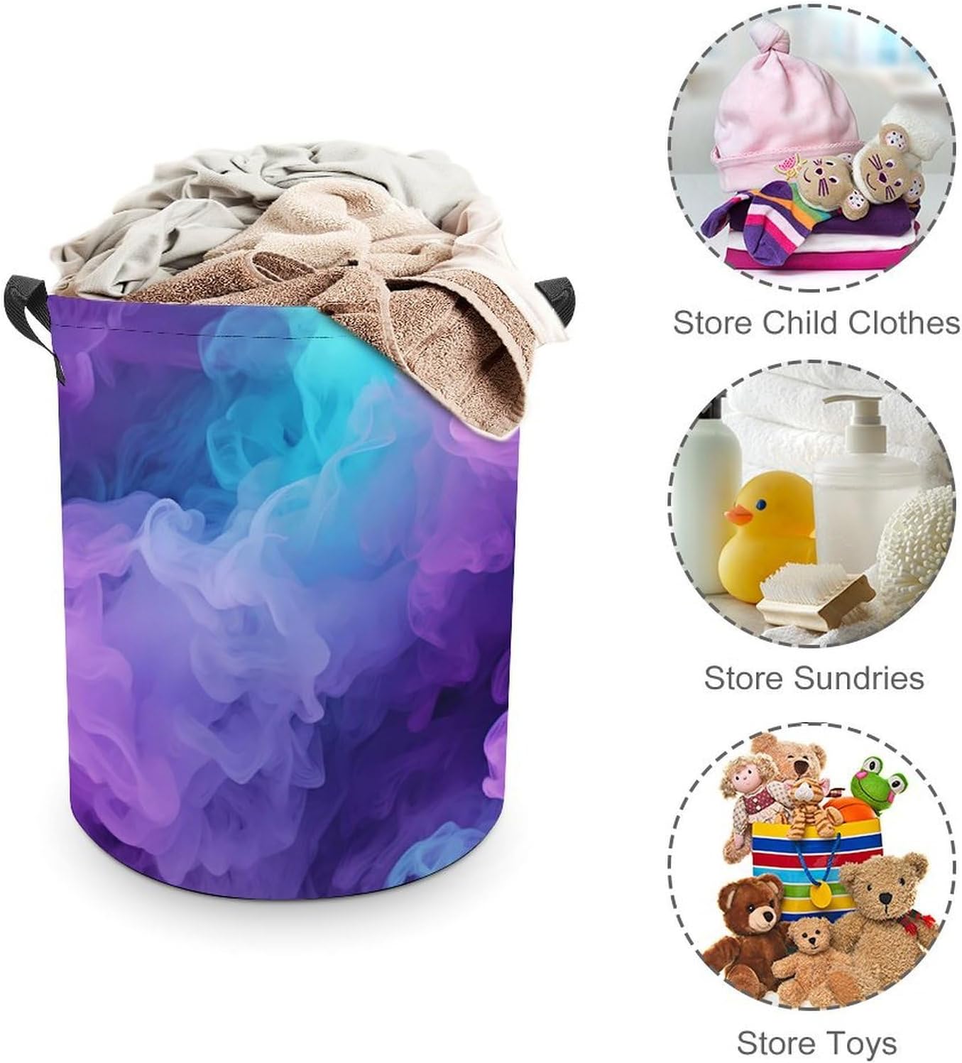 Smoke Clounds Purple Novelty Collapsible Laundry Baskets Waterproof Clothes Hamper Storage Bins with Handles 13.8"x13.8"x17.3" 17.3"x17.3"x17.3"