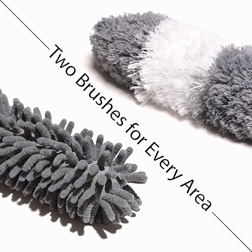 Miniatura 6 de Plumero de ventilador de techo con poste de extensión, plumeros de microfibra de 7 pies de largo para limpieza con 2 cepillos para techo alto,