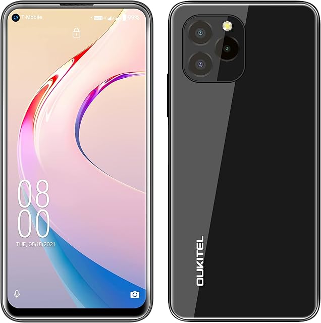 OUKITEL Mobile Phone Unlocked C21 PRO, Full Glass Design, 4GB+64GB, 256GB External SD, 21MP Triple Rear Camera, Android 11 Dual SIM Smartphone, 6.39 HD+ Display, Fingerprint Face ID GPS WIFI Black