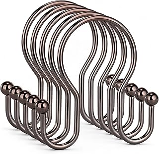 Goowin Shower Curtain Hooks, 12 Pcs Shower Curtain Rings, Stainless Steel Shower Curtain Hangers, Metal Shower Curtain Hooks Rings Rust Proof, Minimalist Shower Hooks for Shower Curtain, Bronze