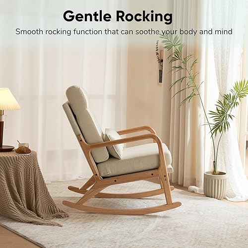 Miniatura 4 de JOYBASE Mecedora, silla mecedora para guardería, silla mecedora de enfermería, moderna y cómoda con respaldo alto para interiores, sala de estar,