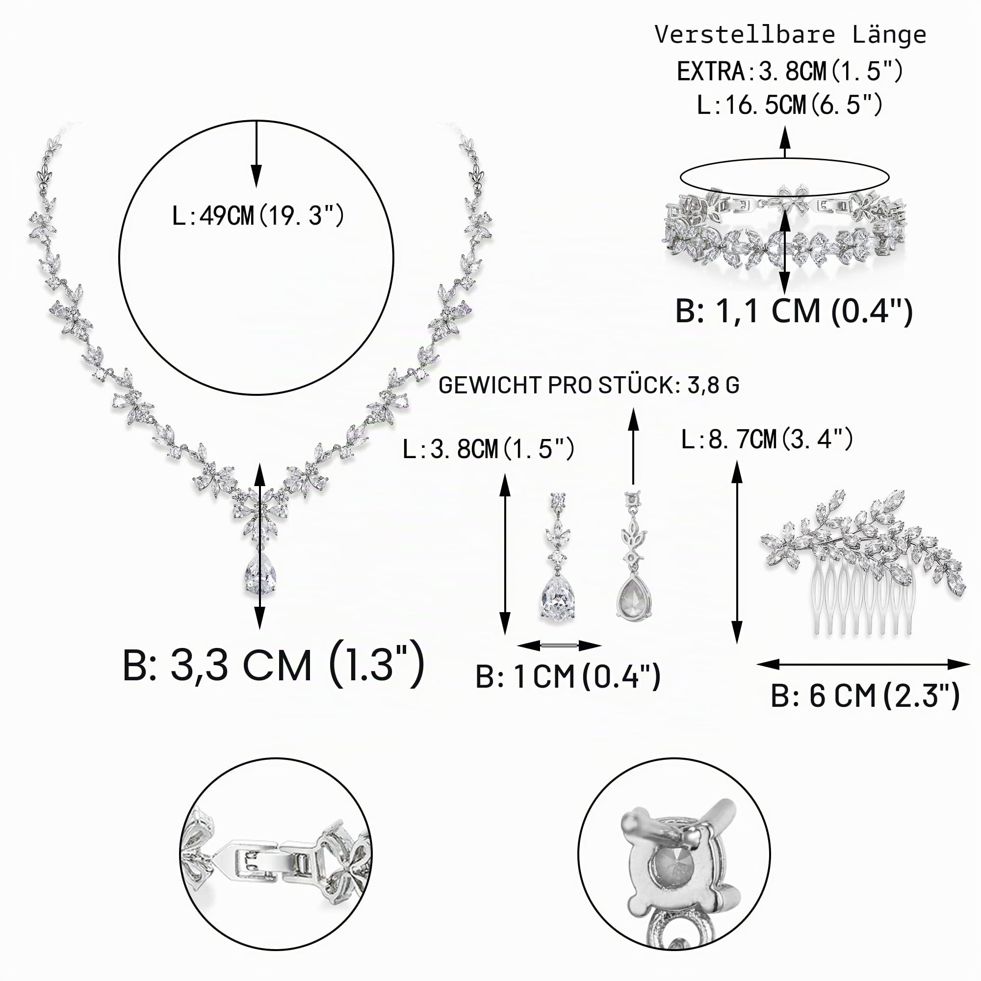 EVER FAITH Hochzeit Schmuck-Set für Damen, Cubic Zirkonia Mode floralen Blatt Rebe Halskette und baumeln Ohrringe Set Silber-Ton