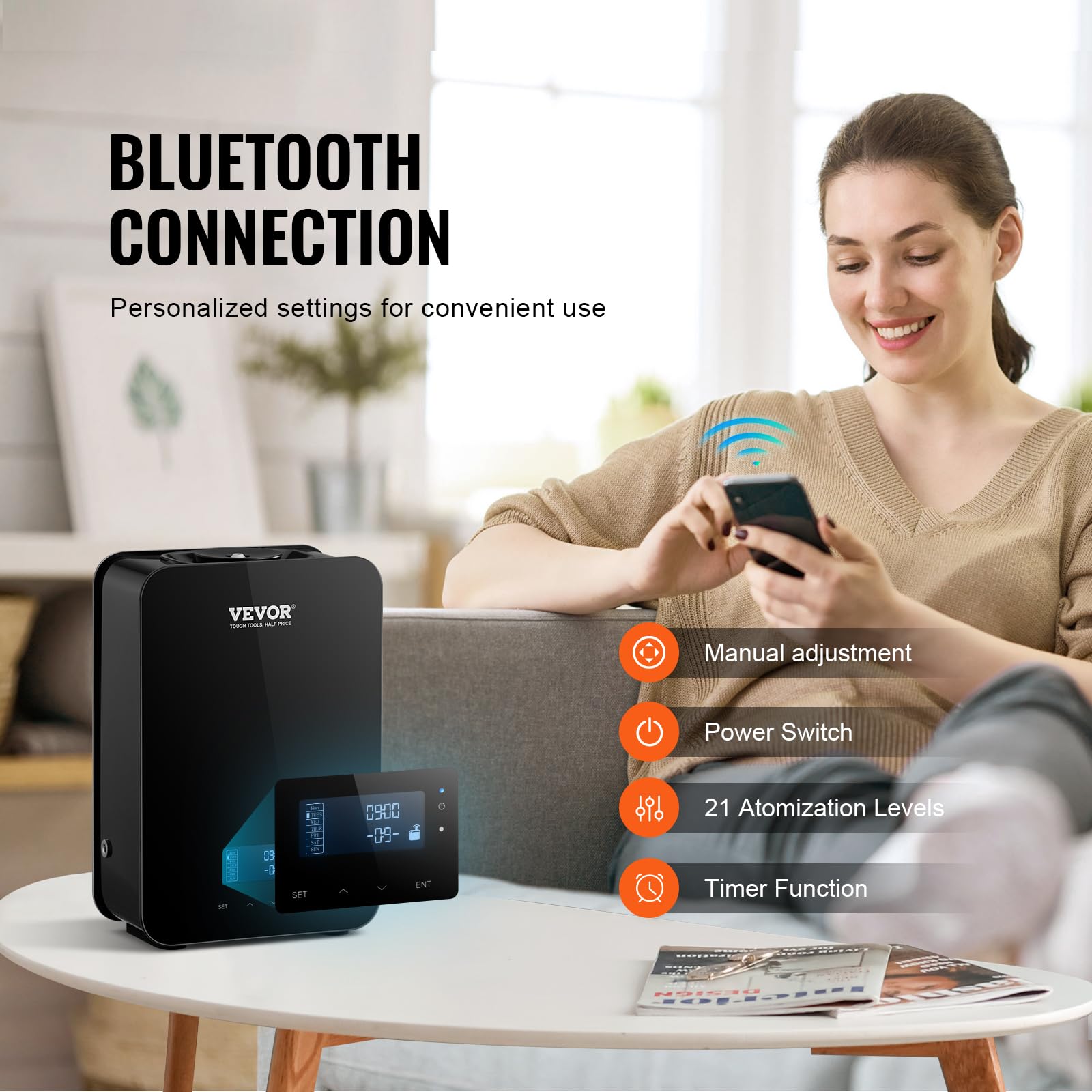 VEVOR Difusor de Aroma HVAC actualizado, máquina de Aire Inteligente para el hogar, 180 ml con tecnología de Aire frío, difusor de Aceite Esencial sin Agua, Cubre hasta 2000 pies Cuadrados para Sala