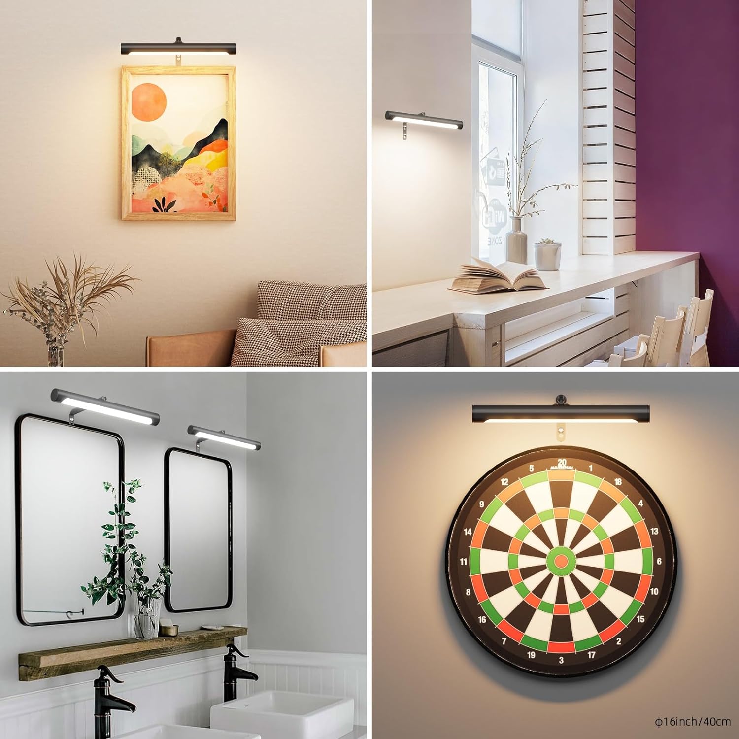 4W Picture Light Plug in, 12" Adjustable LED Art Light with Remote Control, Dimmable Wall Light for Picture Display Dartboard Art Work (Black)