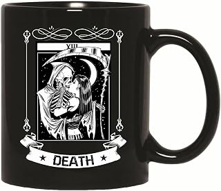 Gift for Occult Fans Blackcraft Vintage Death Grim Reaper Kiss Tarot Card 11oz 15oz Black Coffee Mug