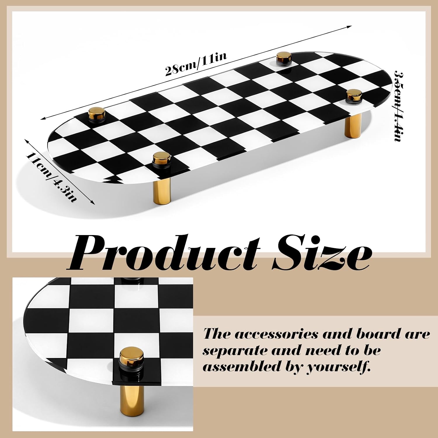 Checkered Acrylic Decorative Vanity Tray 11x4.3x1.4