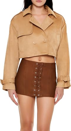 Forever 21 Womens Faux Suede Cropped Trench Coat