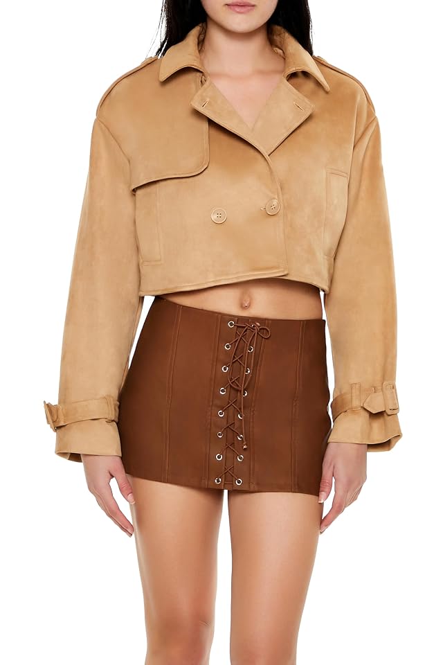 Forever 21 Womens Faux Suede Cropped Trench Coat