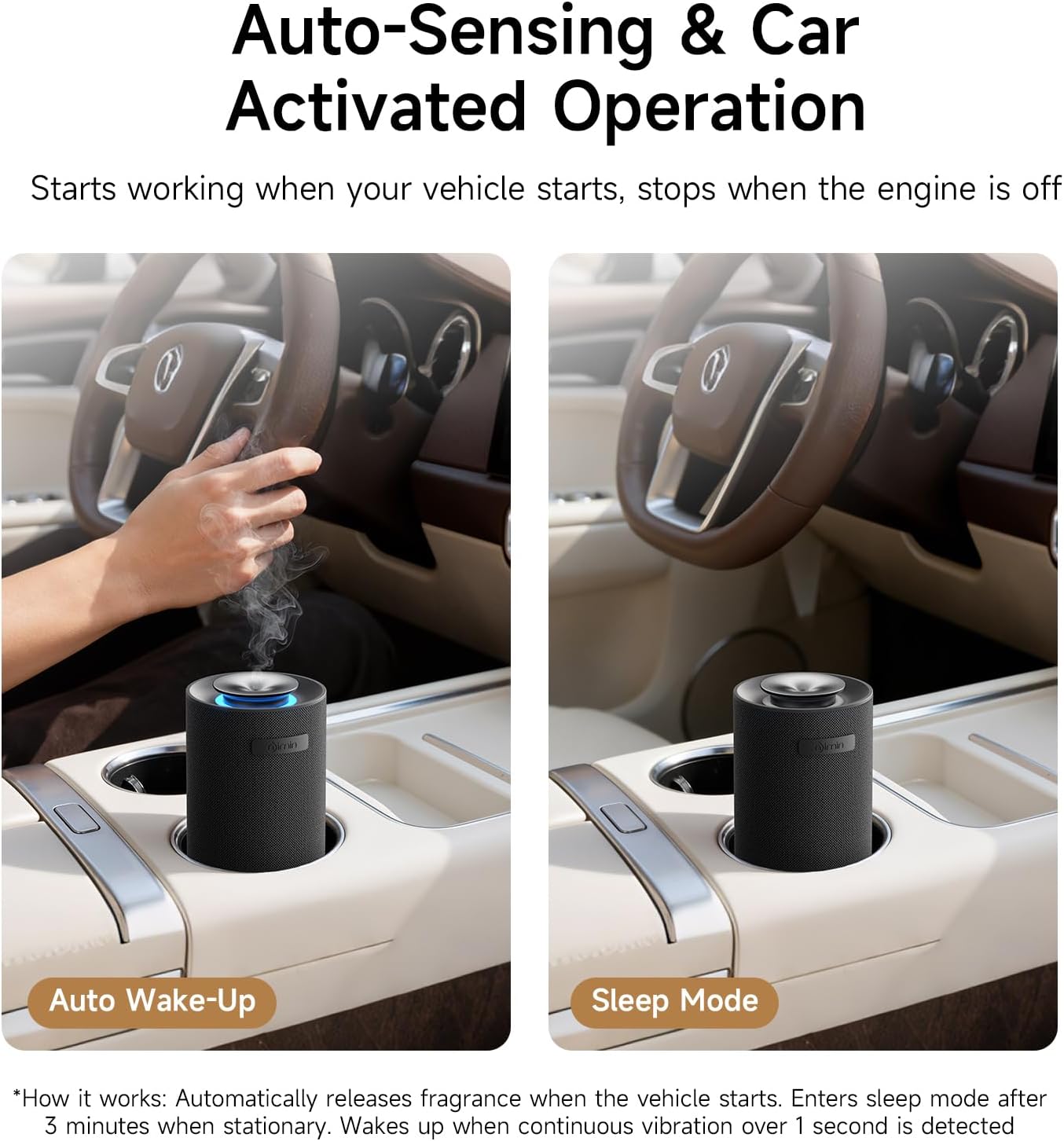 Waterless Car Diffuser & Home Aromatherapy Diffuser with Ignition-Activated Start/Stop | Cordless Portable Car Air Freshener for Essential Oils 5/10/15ml | Adjustable Scent, 2-in-1 Home/Car Mode