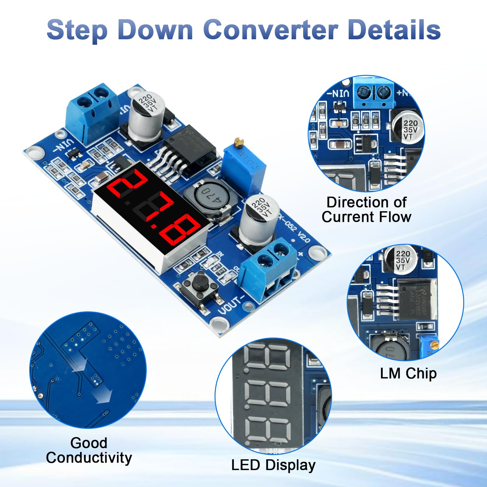 Step Down Buck Converter Modulo RUIZHI DC DC Converter con Display a 3 Cifre Digitale LED, 4-40V a 3.3-24V Converter Buck, Modulo Step Down Alimentatore Compatibile con Arduino y Raspberry Pi(6 pezzi)