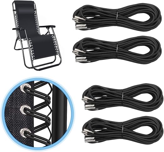 Universal Replacement Cord for Zero Gravity Chair, 4 Pack Elastic Cords Repair Tool Kit for Repairing Zero Gravity Chair, Recliners (Black)