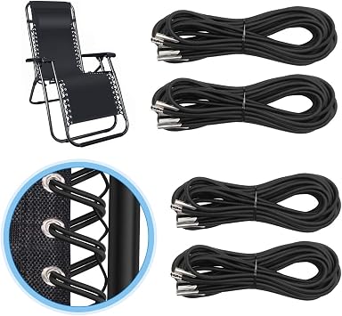 Universal Replacement Cord for Zero Gravity Chair, 4 Pack Elastic Cords Repair Tool Kit for Repairing Zero Gravity Chair, Recliners Black