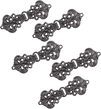 WANDIC Cardigan Clips, 5 Pairs Vintage Flower Pattern Cape Fasteners Sew On Hooks and Eyes Cardigan Clip Cloak Clasp Fasteners for Sweater Shawl, Black Nickel