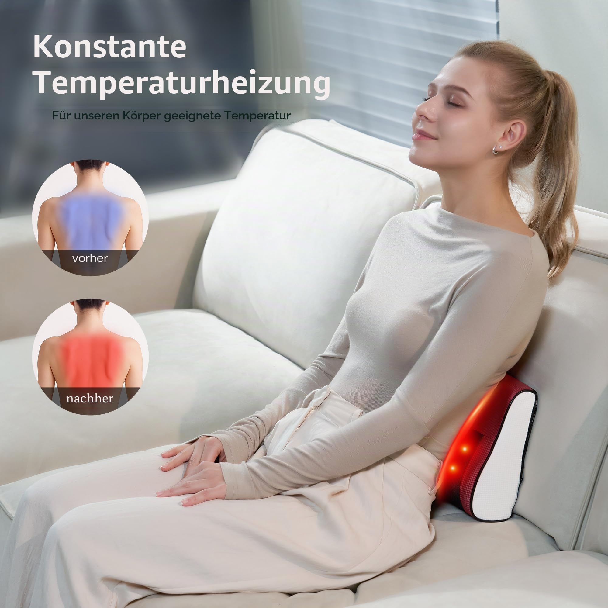 Real Relax Massagekissen für Rücken & Lenden,Nackenmassagegerät mit Wärme,Shiatsu 3D Rückenmassagegerät für Nacken,Rücken,Beine,Geschenke für Männer, Frauen