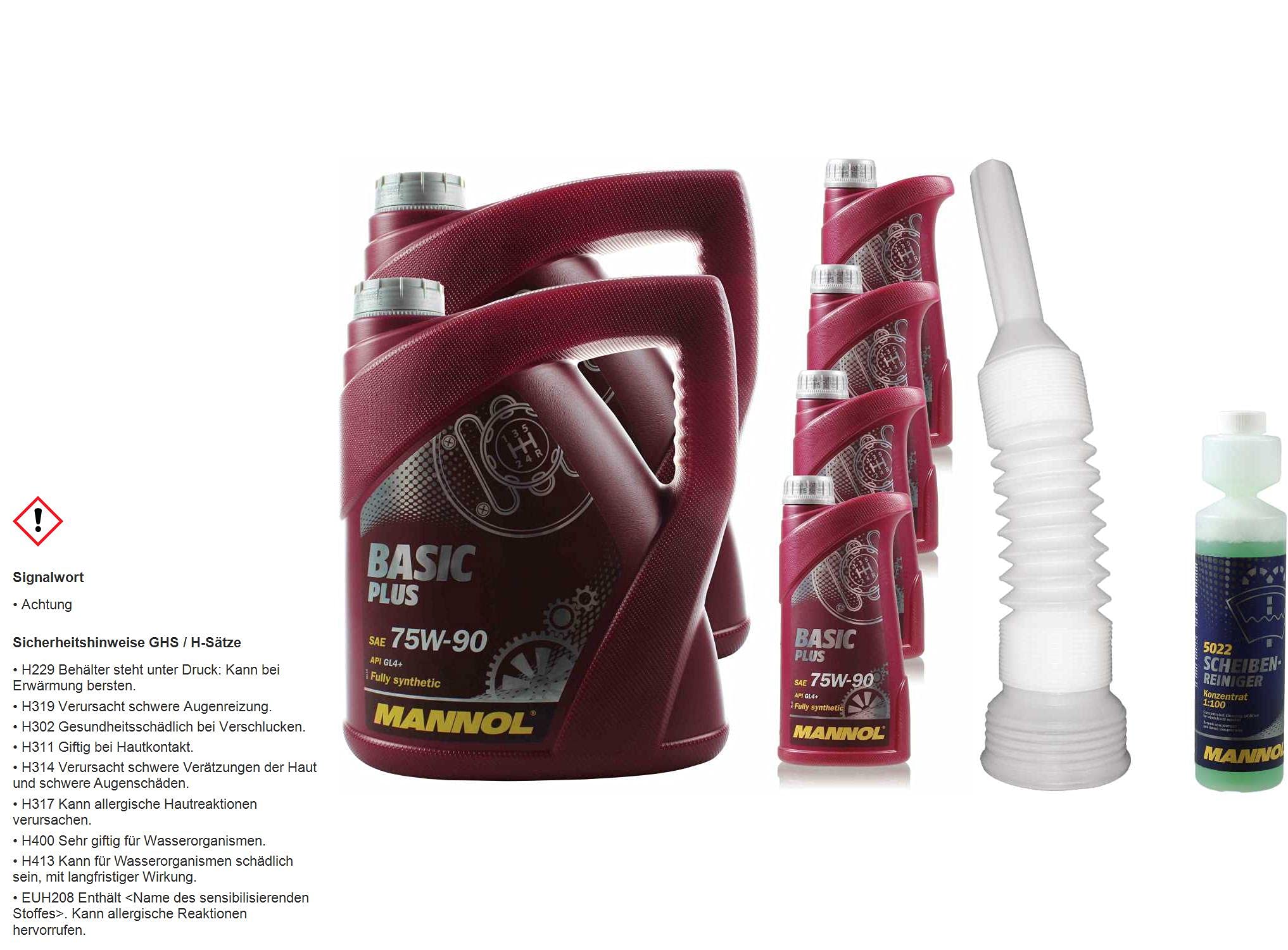 Set 85407526 CT4504 MN8108-1 MN8108-4 5022 12L MANNOL Getriebeöl Basic Plus 75W-90 API GL 4+ Gear inkl. Auslaufschlauch