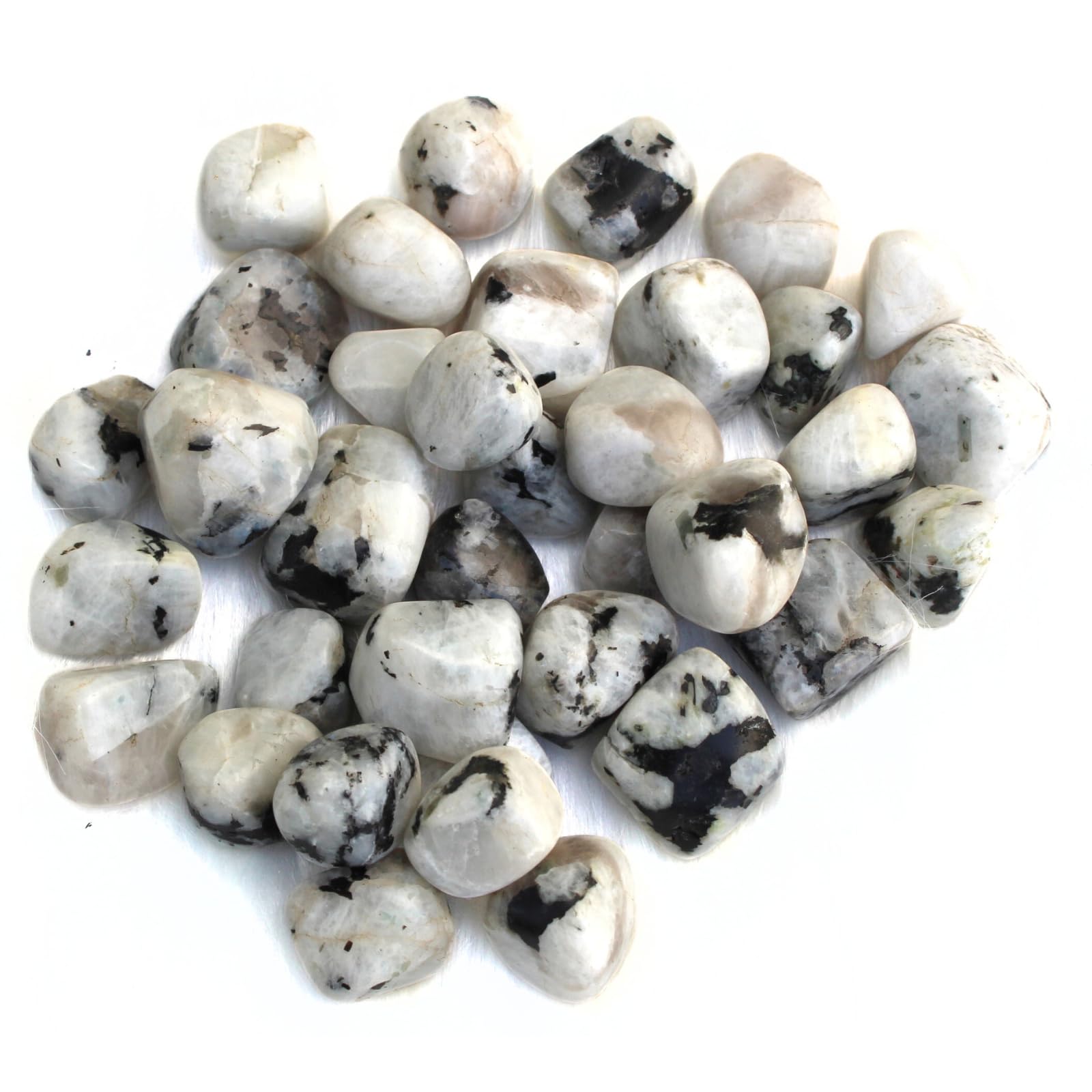 Jet Rainbow Moonstone Tumbled Stones 100g – Natural Healing Crystals for Energy Balance, Intuition & Meditation – Polished Gemstones for Home Décor,