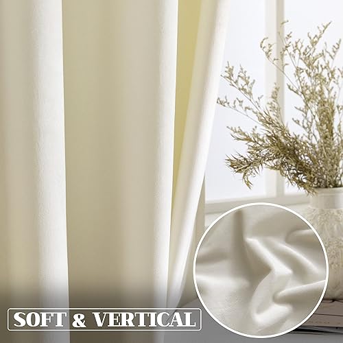 Miniatura 4 de VANASEE Cortinas de terciopelo marfil de 84 pulgadas de largo, cortinas de oscurecimiento de habitación para dormitorio, tratamiento de ventanas