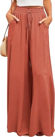 Ulovmi Womens Wide Leg Palazzo Pants High Waisted Flowy Lounge Trousers with Pockets