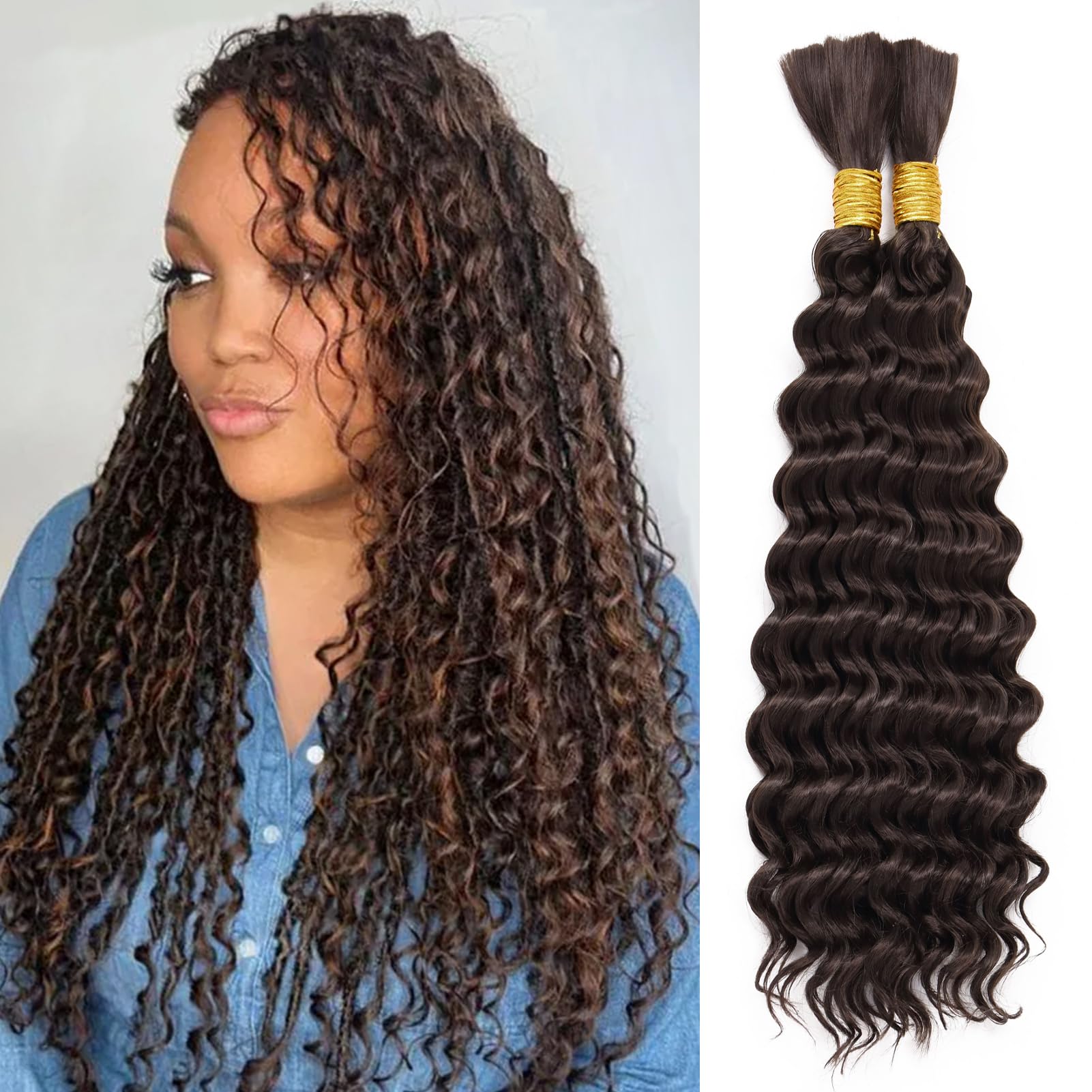 Dorsanee Deep Wave Bulk Hair for Braiding 20 Inch 2 Bundles 200g Chocolate Brown Curly Braiding Hair for Boho Braids No Weft Wet and Wavy Braiding