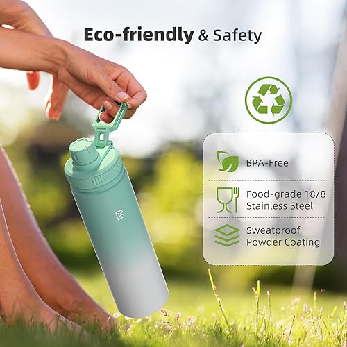 Miniatura 5 de Botella de agua aislada con tapa de boquilla, botellas de agua reutilizables de acero inoxidable con asa, a prueba de fugas, botella de agua