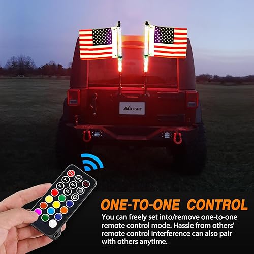 Miniatura 5 de Nilight 1 luz de látigo LED RGB espiral de 2 pies con luz RGB de persecucióndanza, control remoto RF, látigos de antena iluminados para Can-am ATV