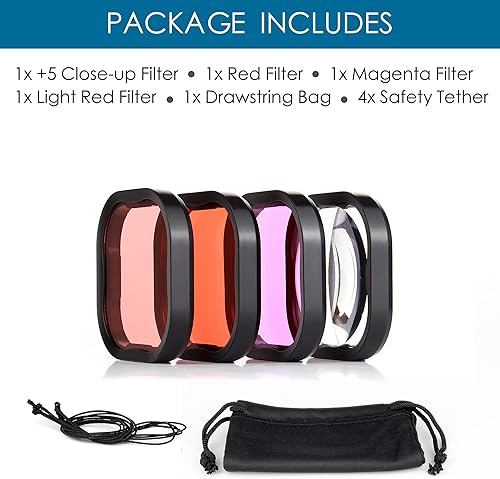 Miniatura 9 de YALLSAME Filtro de buceo con rojo magenta esnórquel rojo + 5 macro para GoPro Hero 11, 10, 9, 8, carcasa oficial negra, ideal para