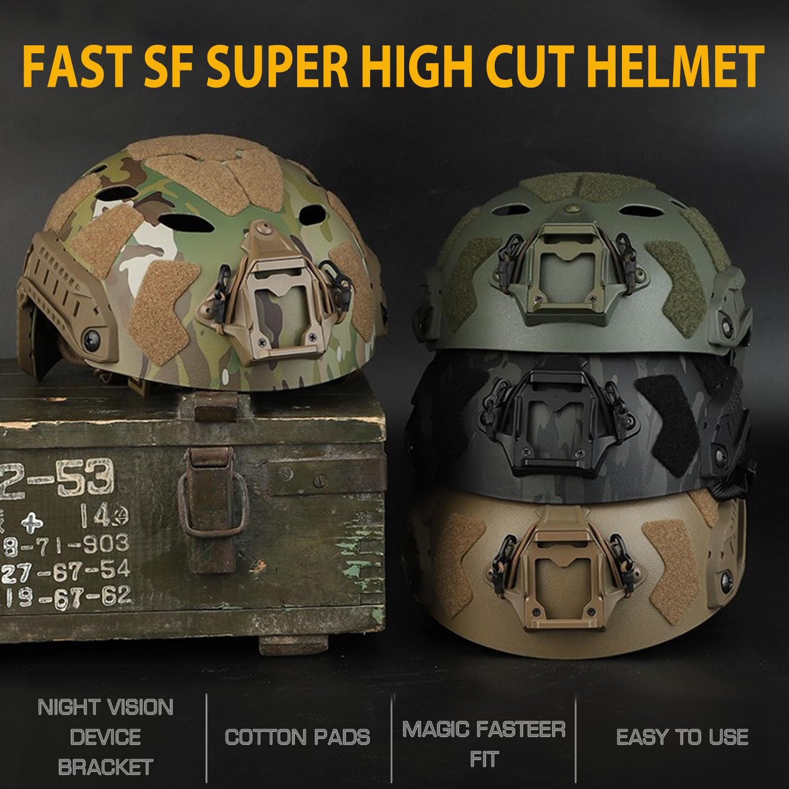 Casco Fast con Supporto NVG e Sistema di Binari Modulari, Resistente agli Urti e Ventilato per Giochi di Sopravvivenza, Arrampicata e Caccia